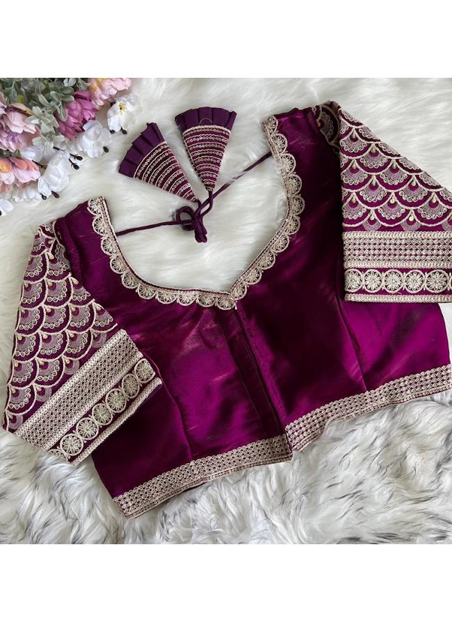 Soft Silk Burgandy Wedding Wear Sequins Work Readymade Blouse